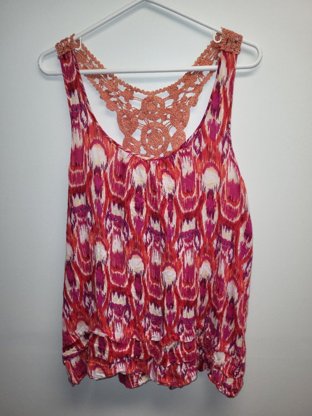 Pure Alfred Sung Ikat Print Crochet Back Tank Top Size XL Boho